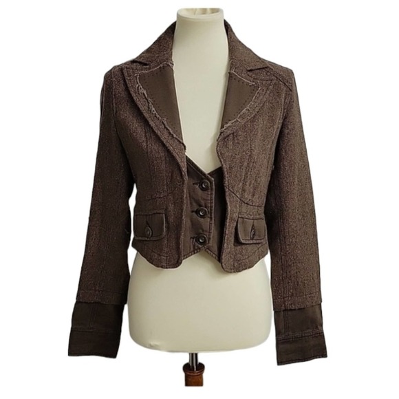 Picasso Style Jackets & Blazers - Picasso Style Cropped Longsleeve Blazer Jacket Tweed Size S